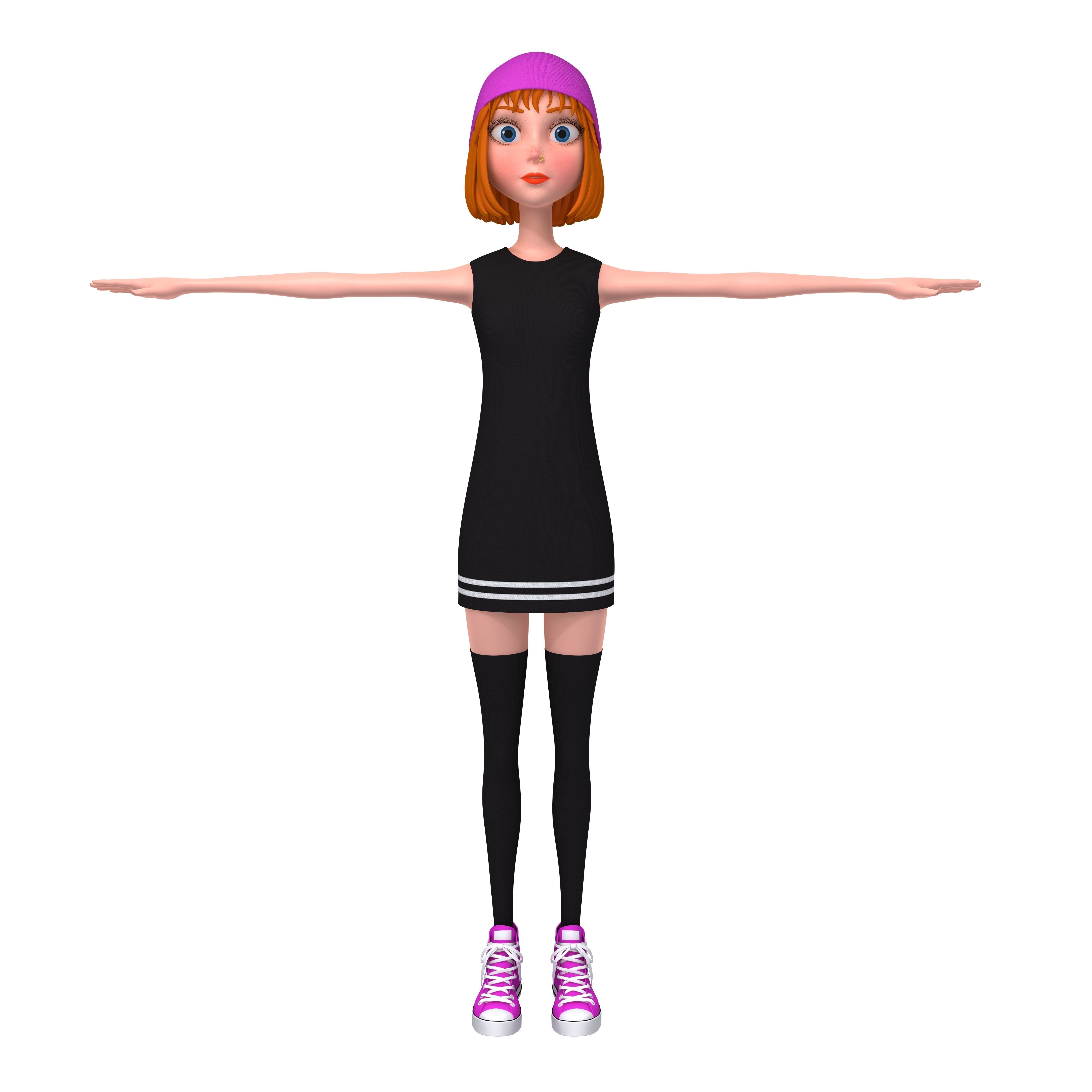 Cartoon Girl Rachel Rigged 3D model_3