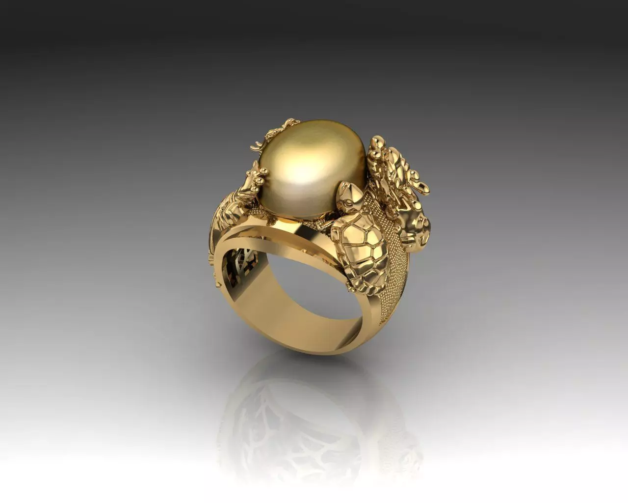 Ring 3D print model with Four Holy Beasts 3D print model