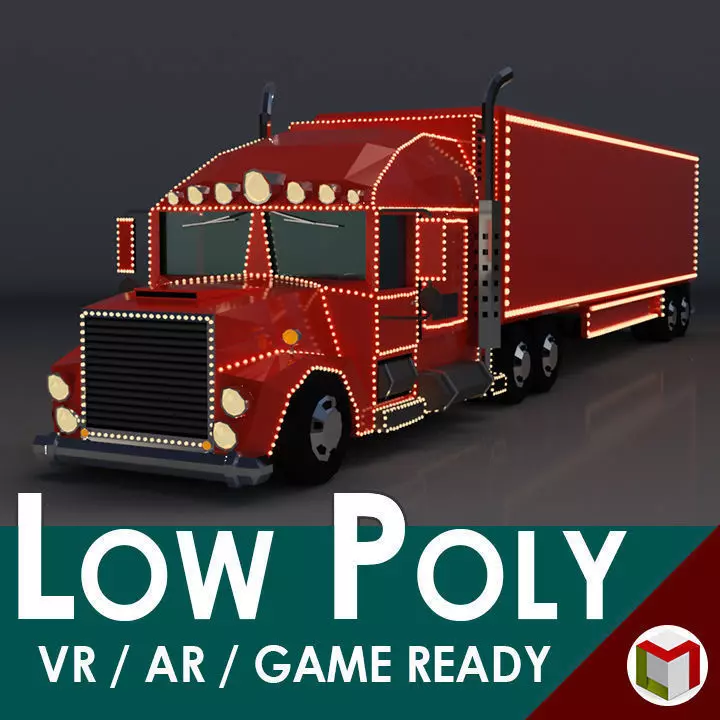 Low Poly Cartoon Christmas Truck Low-poly 3D model