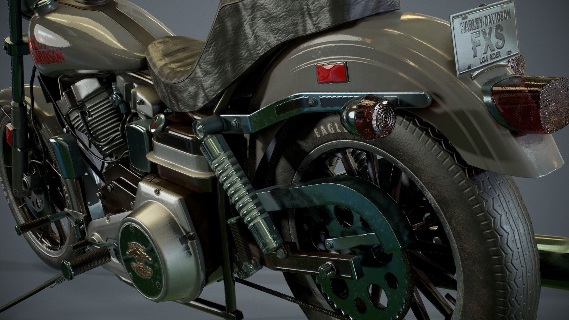 Harley Davidson 1977 fxs LowRider motorcycle Low-poly 3D model_7