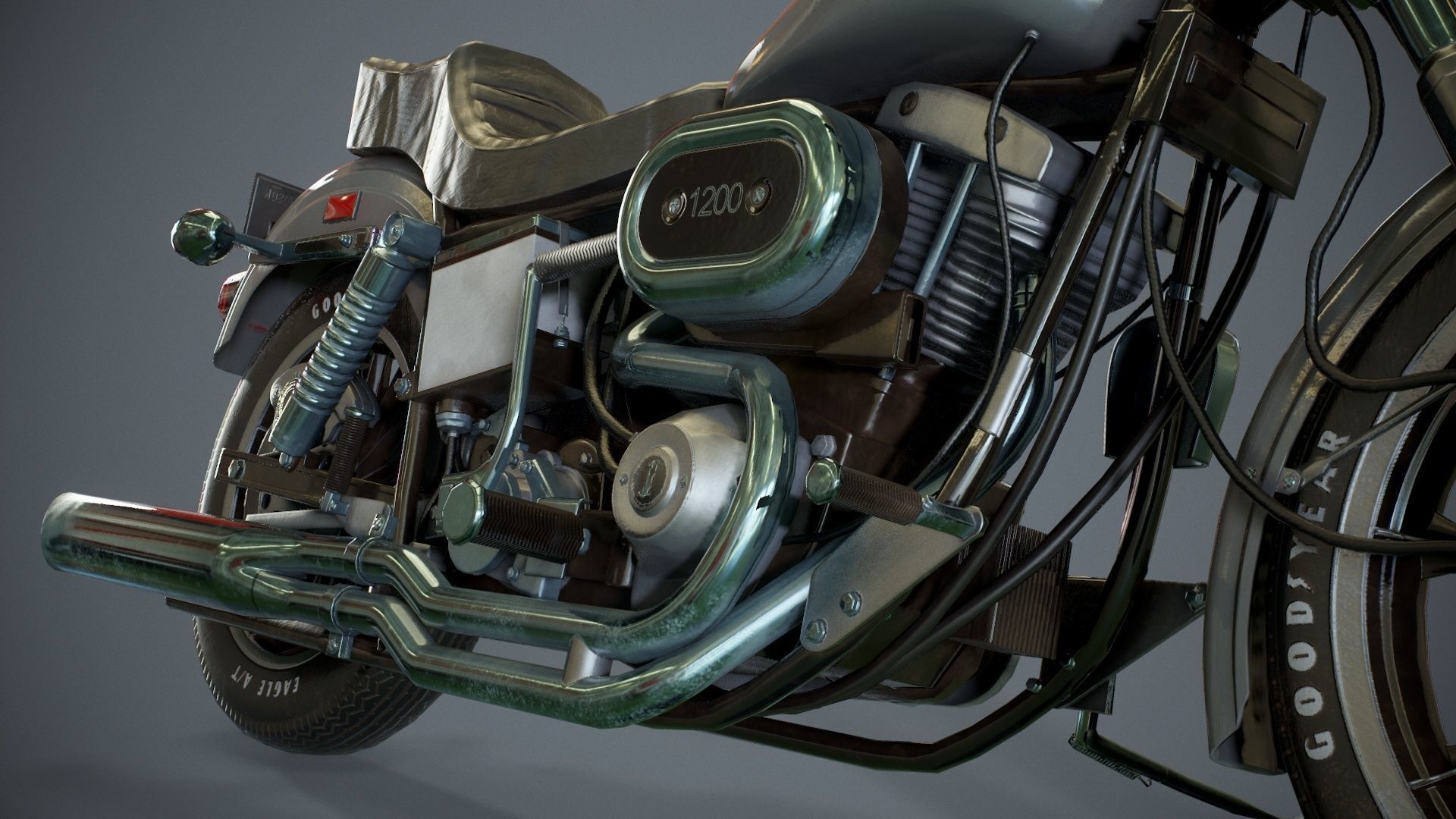 Harley Davidson 1977 fxs LowRider motorcycle Low-poly 3D model_6