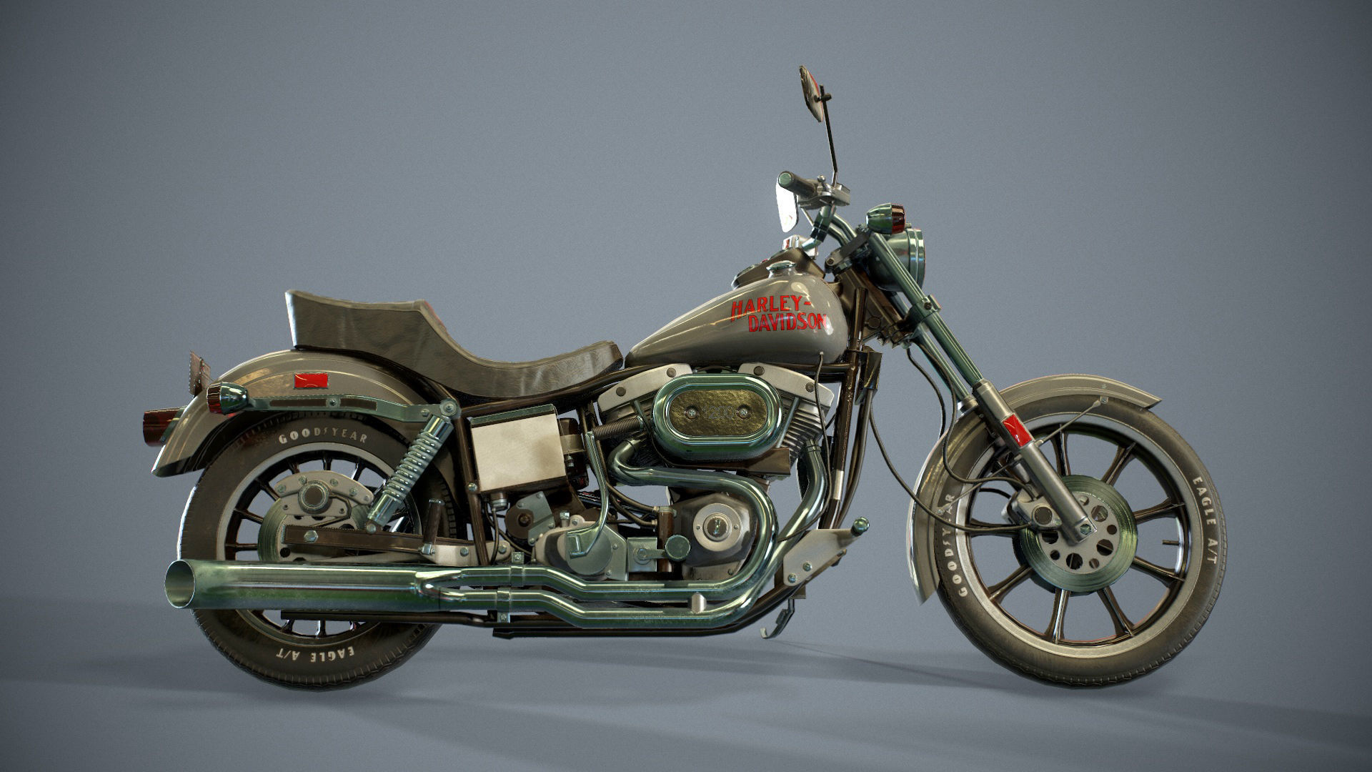 Harley Davidson 1977 fxs LowRider motorcycle Low-poly 3D model_2