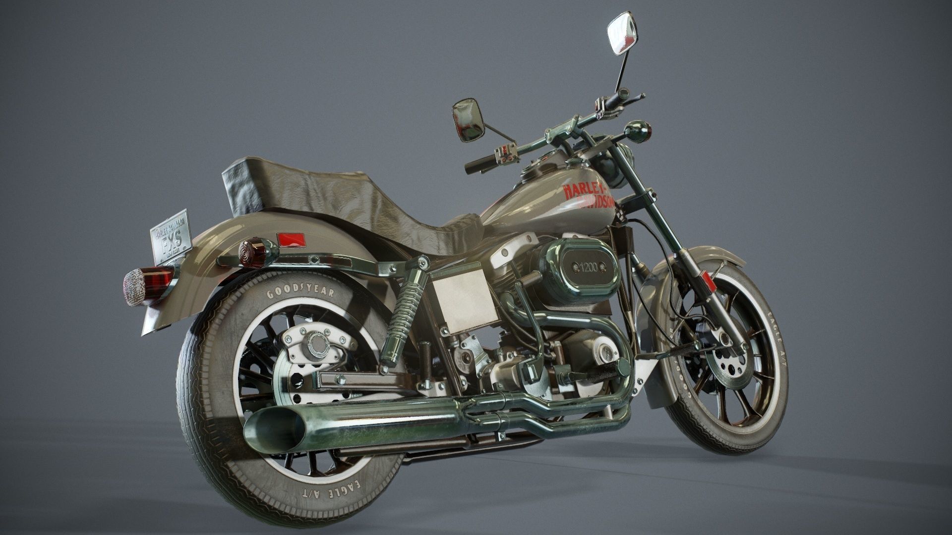 Harley Davidson 1977 fxs LowRider motorcycle Low-poly 3D model_4