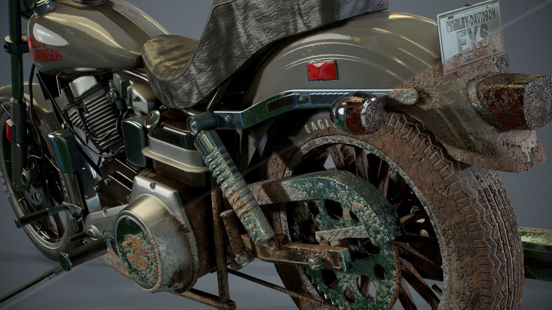 Harley Davidson 1977 fxs LowRider motorcycle Low-poly 3D model_10