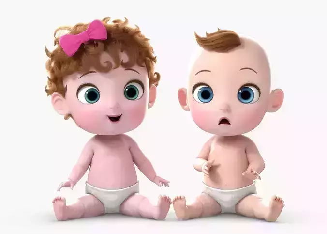 Cartoon Baby Twin Rigged 3D model