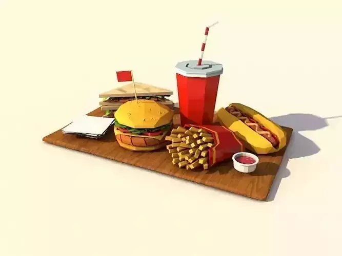 Cartoon Low Poly Paper Food Pack Low-poly 3D model