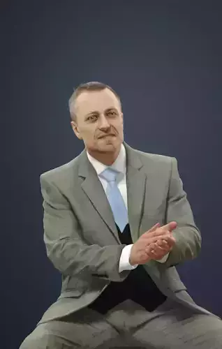 Fortitude Business Male In A Warm Grey Suit Sitting And Clapping 3D model
