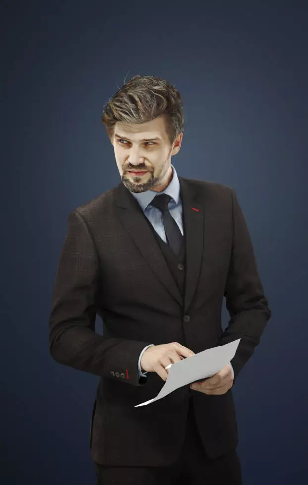 Ingrain A Business Man Standing While Reviewing Some Documents 3D model_0