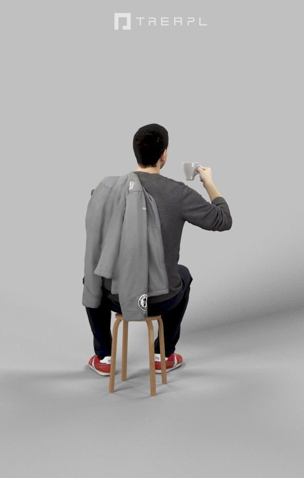 Jest A Casual Sitting Man Holding A Cup Of Tea 3D model_6