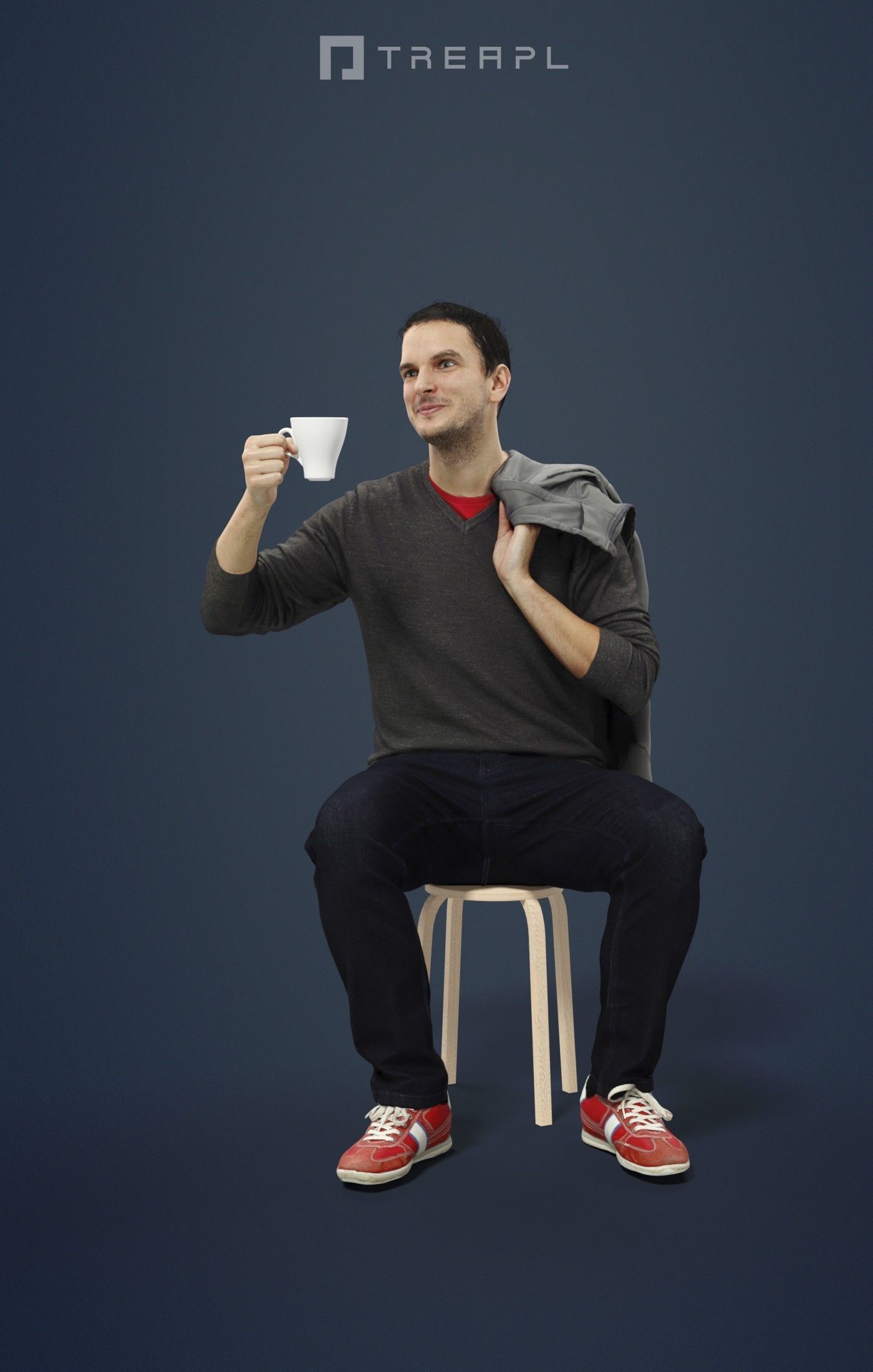 Jest A Casual Sitting Man Holding A Cup Of Tea 3D model_1
