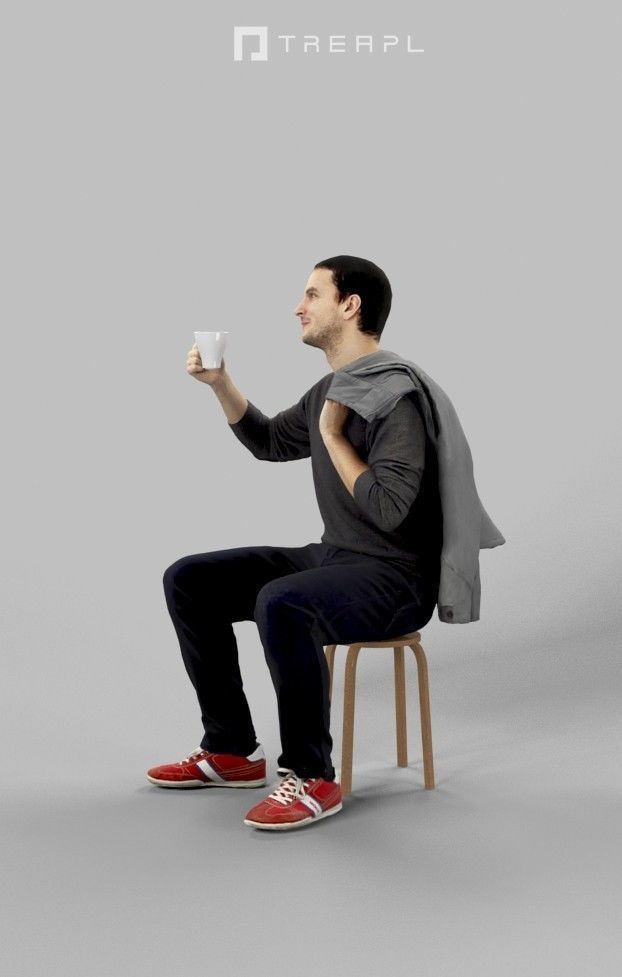 Jest A Casual Sitting Man Holding A Cup Of Tea 3D model_8