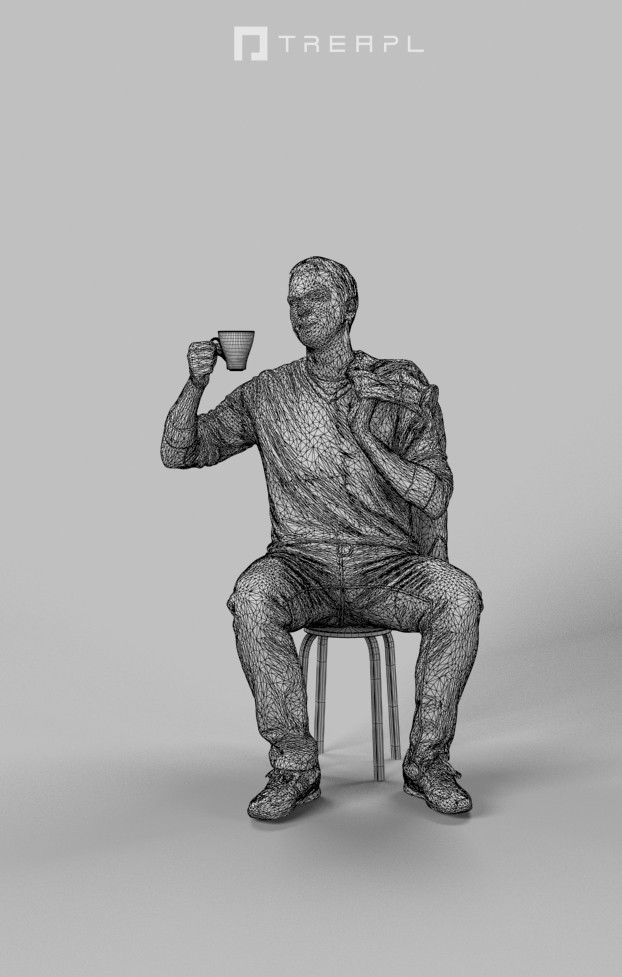 Jest A Casual Sitting Man Holding A Cup Of Tea 3D model_9