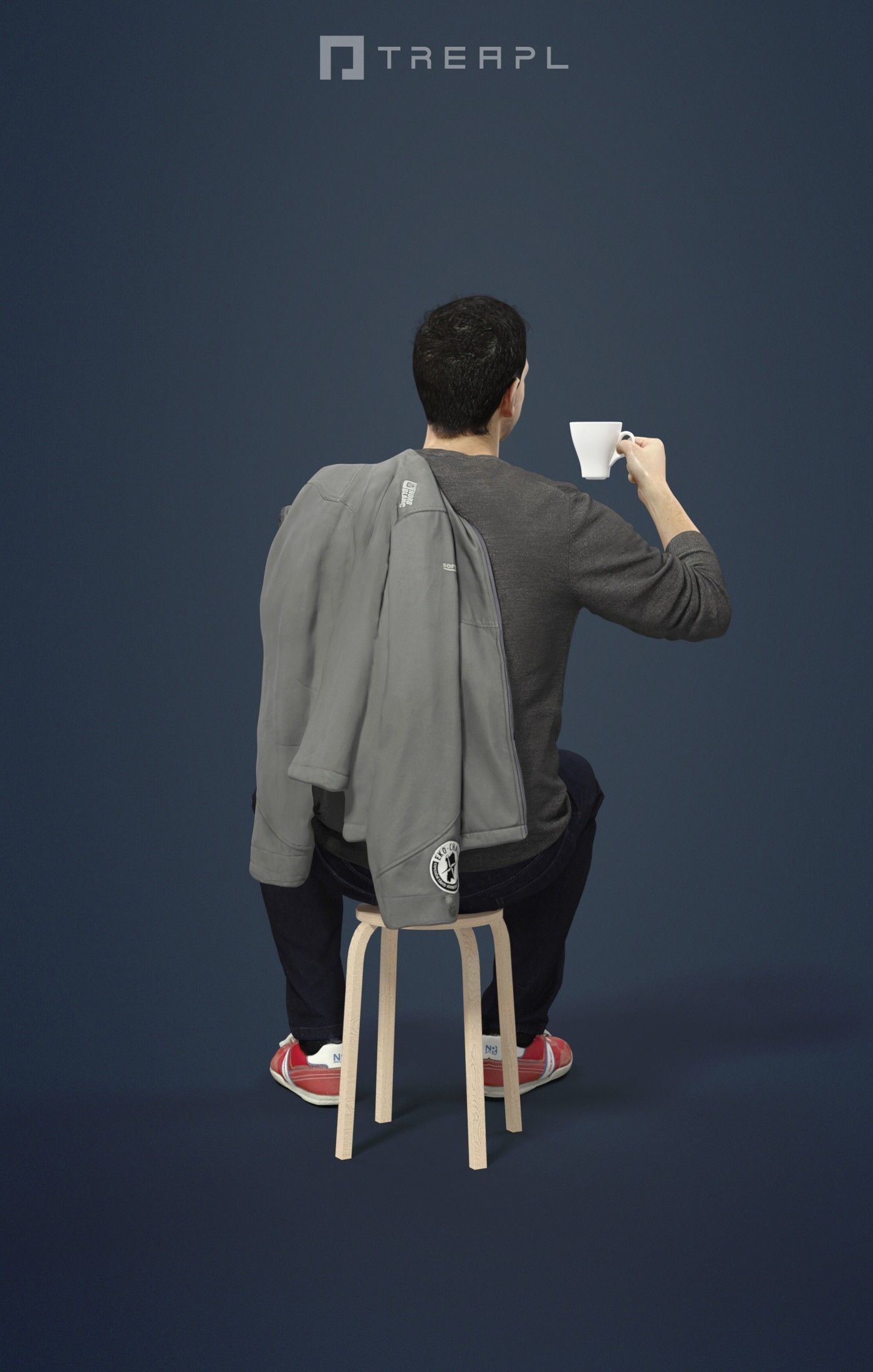 Jest A Casual Sitting Man Holding A Cup Of Tea 3D model_2