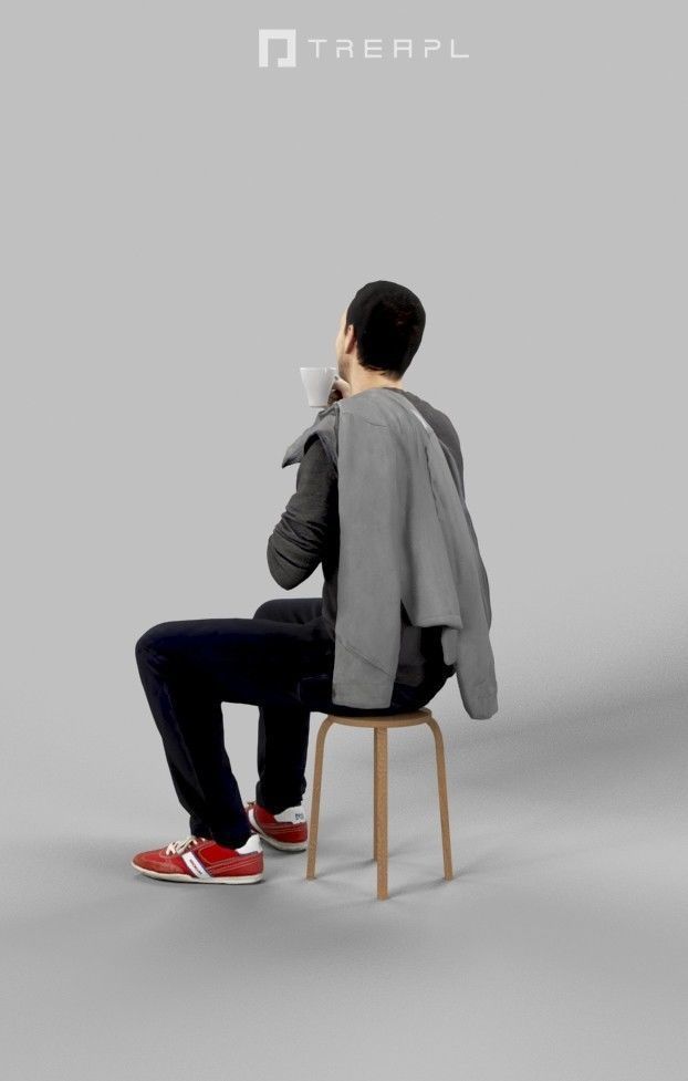 Jest A Casual Sitting Man Holding A Cup Of Tea 3D model_7