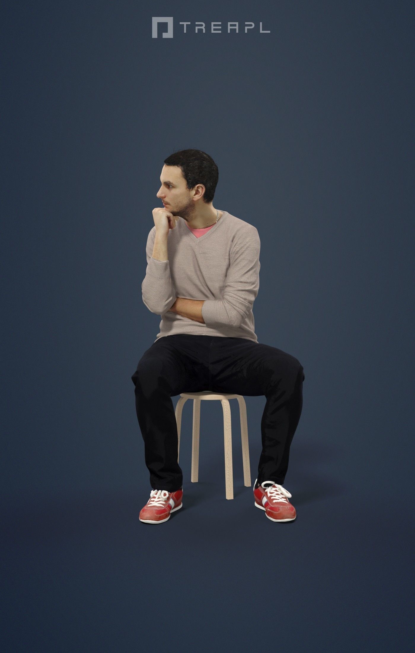 Jest Smart Casual Caucasian Male Sitting And Thinking 3D model_1