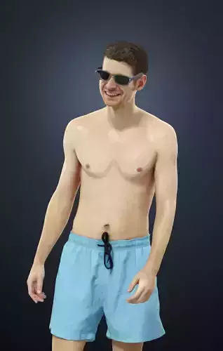 Jayne A Caucasian Man Standing Smiling In His Blue Swim Shorts 3D model