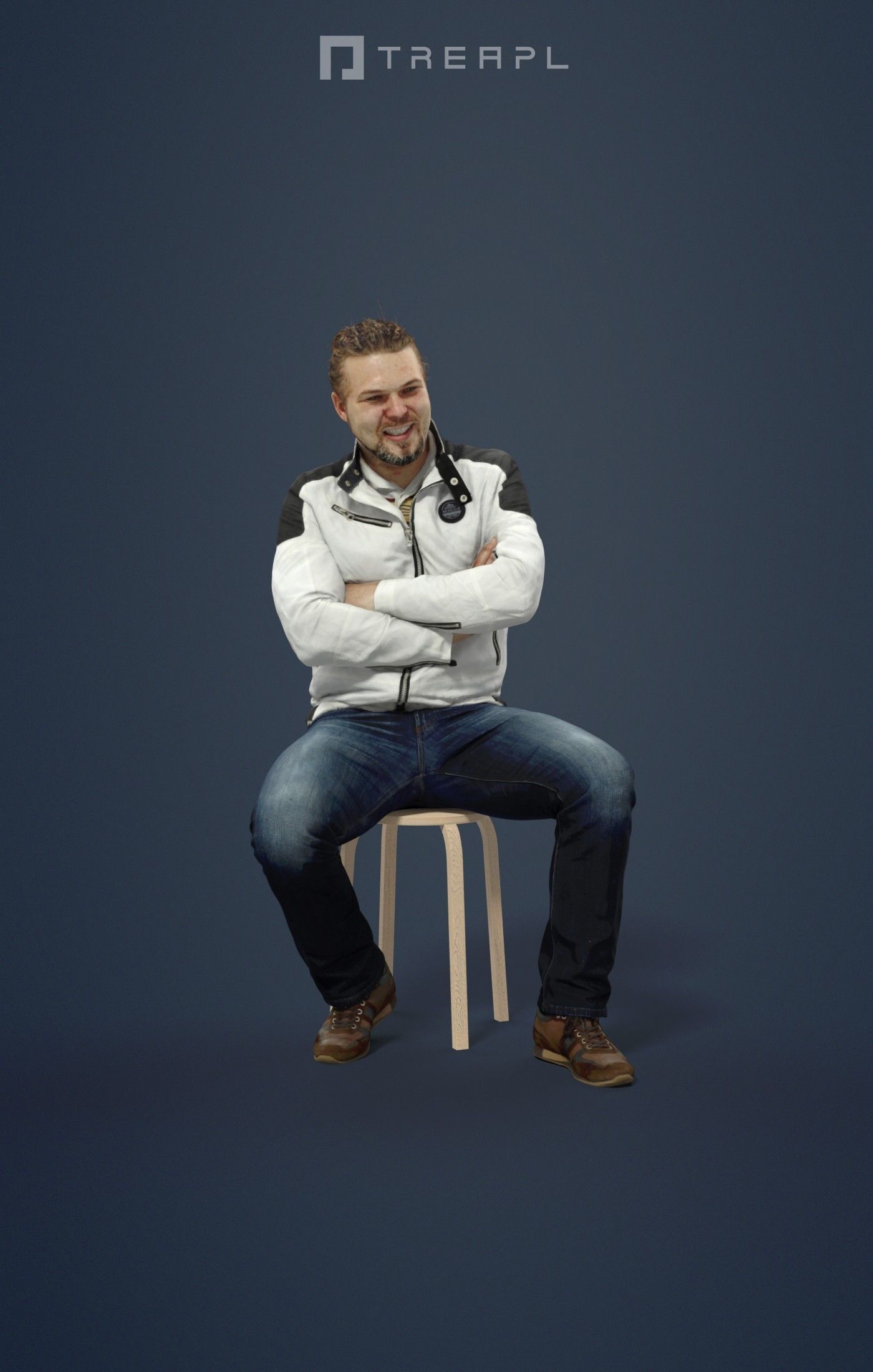 Keen Casual Man In Jacket And Jeans Sitting And Crossing Arms 3D model_1