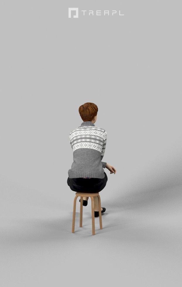 Luna Casual Woman in a sweater Sitting Listening 3D model_6
