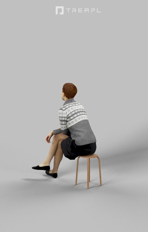 Luna Casual Woman in a sweater Sitting Listening 3D model_7