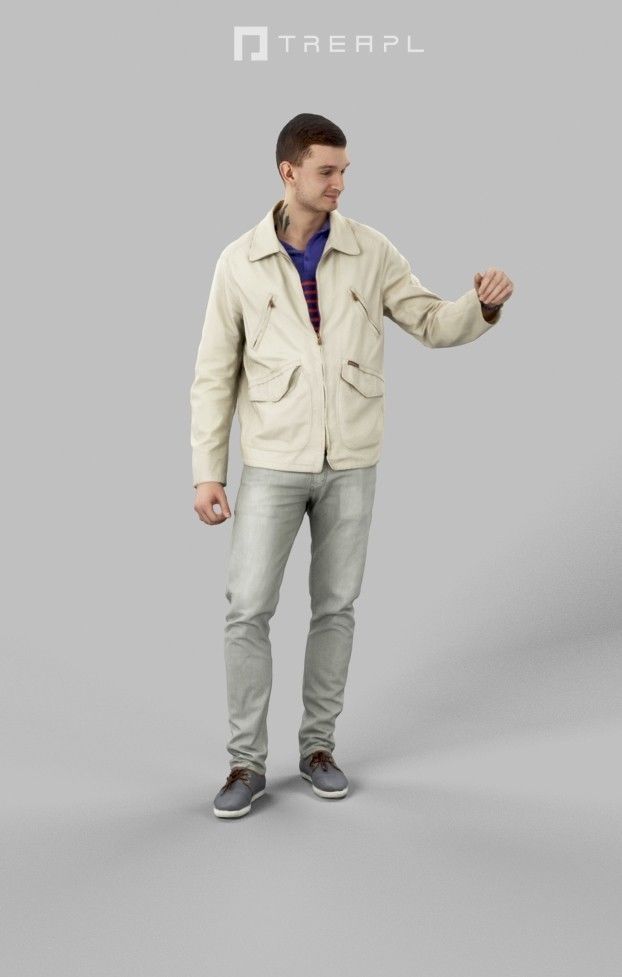 Lucky Casual  Male In Cream White Jacket Holding Partner 3D model_3