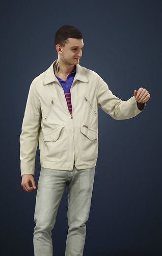Lucky Casual  Male In Cream White Jacket Holding Partner 3D model