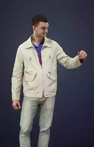Lucky Casual  Male In Cream White Jacket Holding Partner 3D model