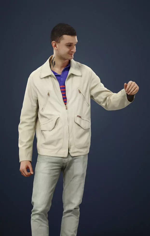 Lucky Casual  Male In Cream White Jacket Holding Partner 3D model_0
