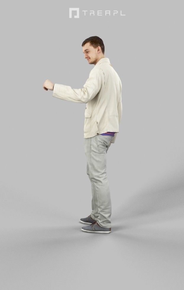 Lucky Casual  Male In Cream White Jacket Holding Partner 3D model_7