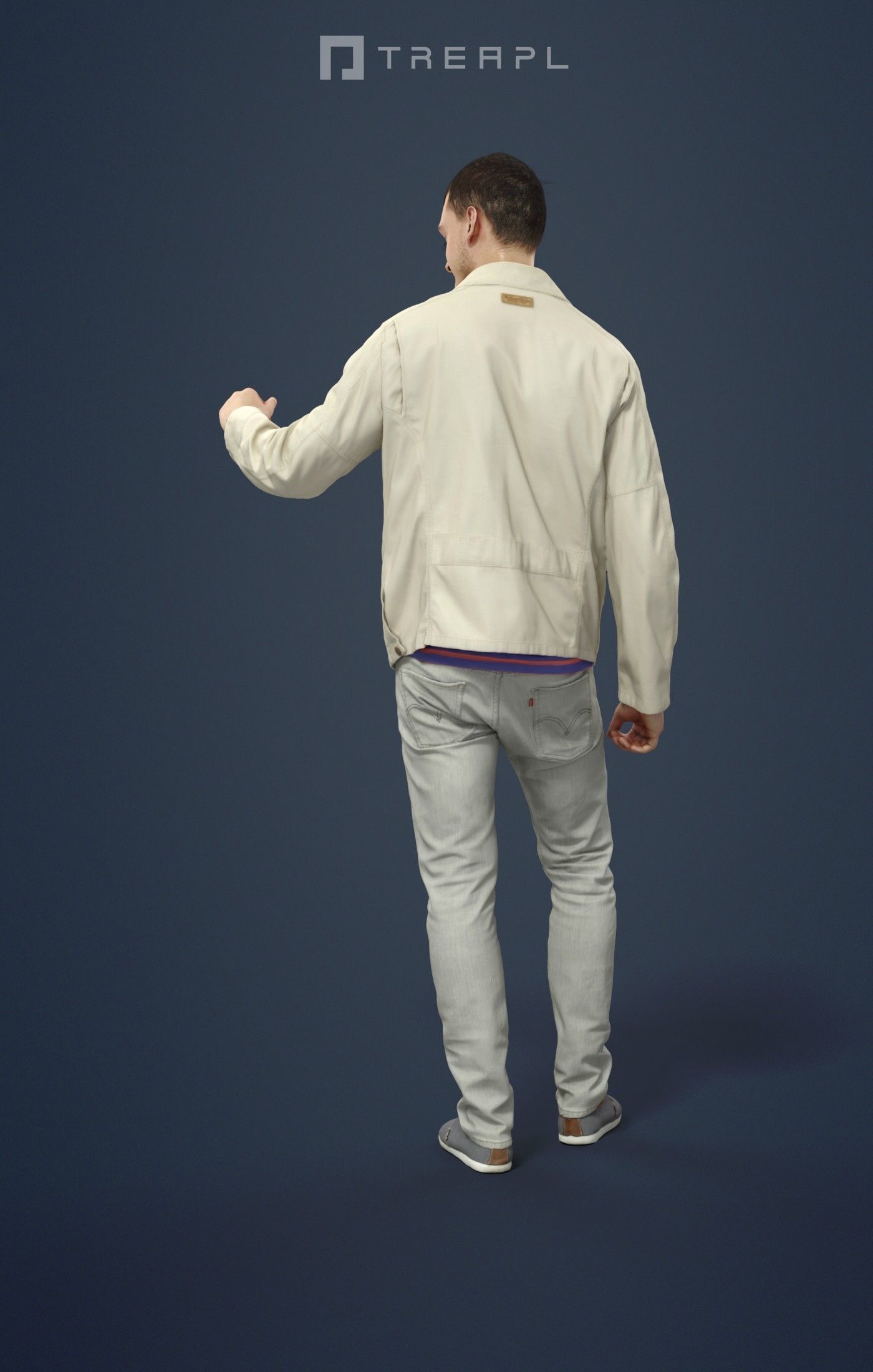 Lucky Casual  Male In Cream White Jacket Holding Partner 3D model_2