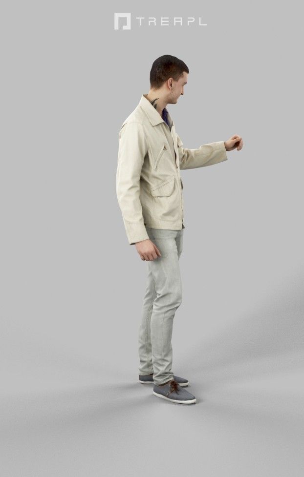 Lucky Casual  Male In Cream White Jacket Holding Partner 3D model_4