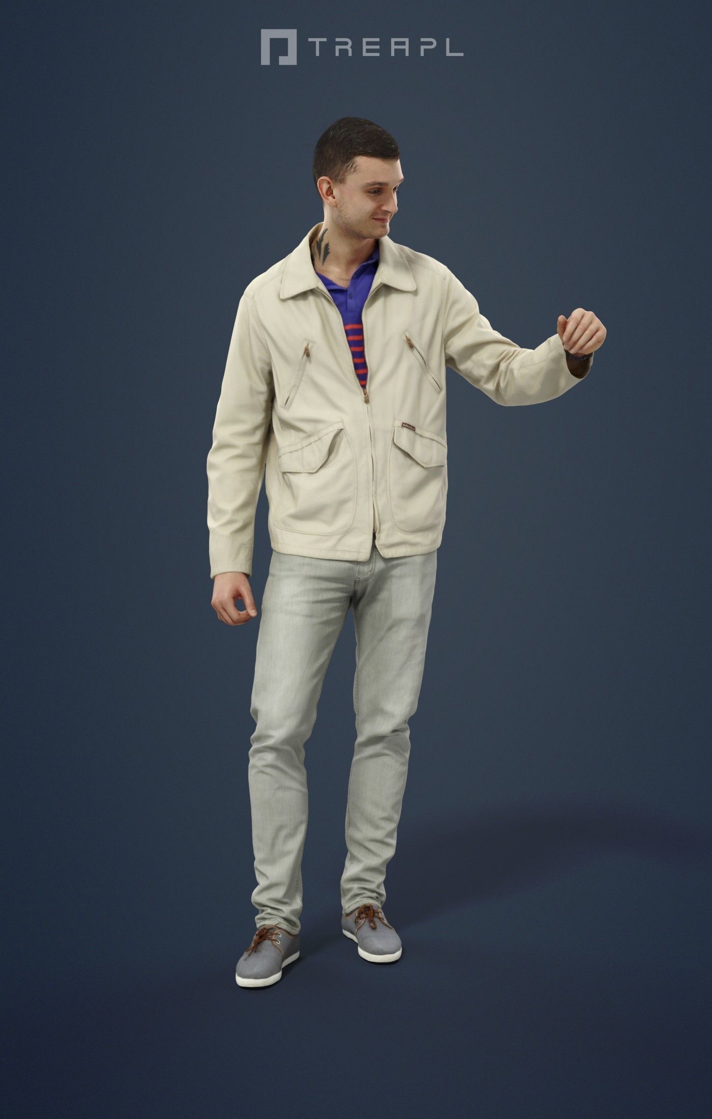 Lucky Casual  Male In Cream White Jacket Holding Partner 3D model_1