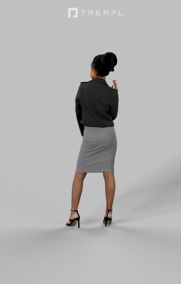 May An African Woman In A Leather Jacket Standing Waving 3D model_6