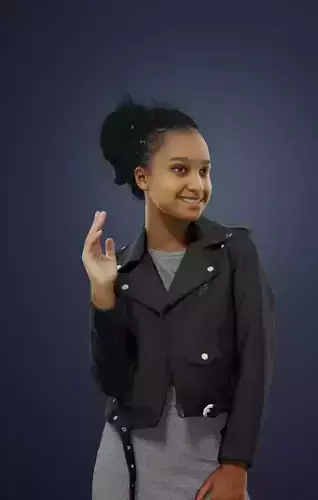 May An African Woman In A Leather Jacket Standing Waving 3D model