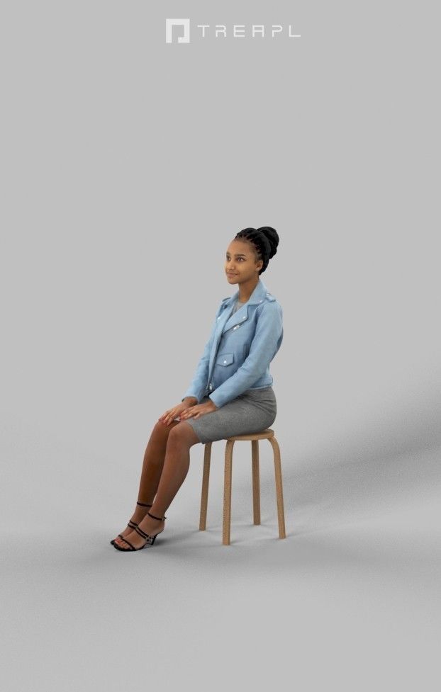 May Casual African Female in a pink leather jacket sitting 3D model_8