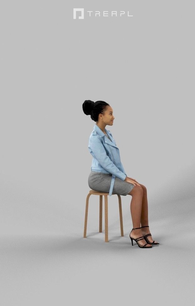 May Casual African Female in a pink leather jacket sitting 3D model_4