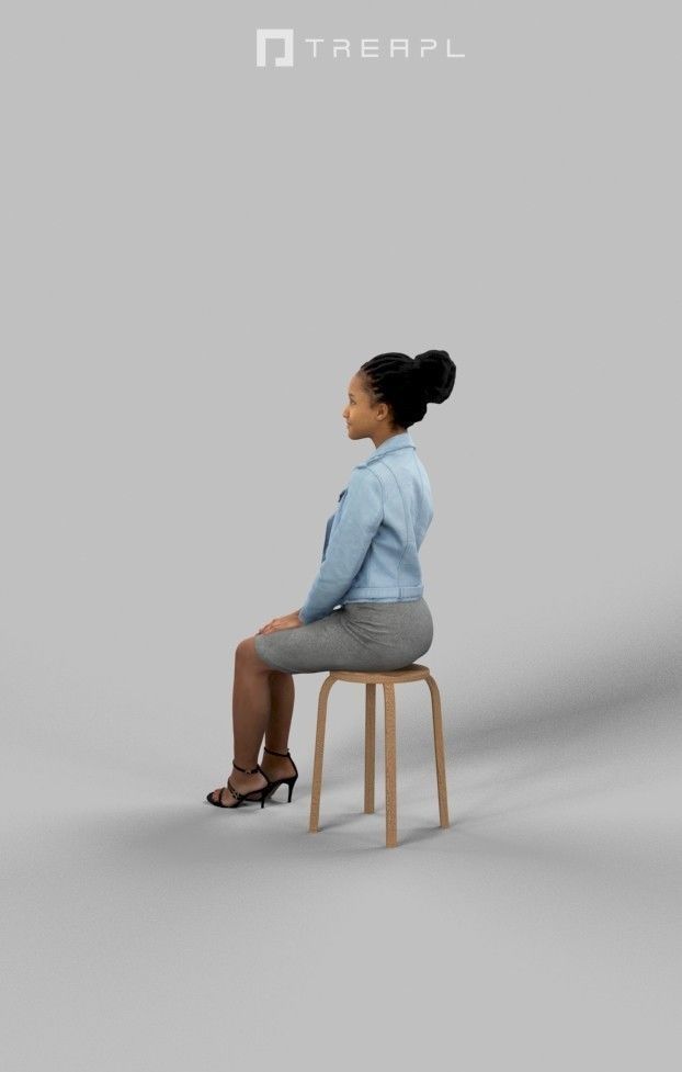 May Casual African Female in a pink leather jacket sitting 3D model_7