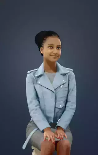 May Casual African Female in a pink leather jacket sitting 3D model