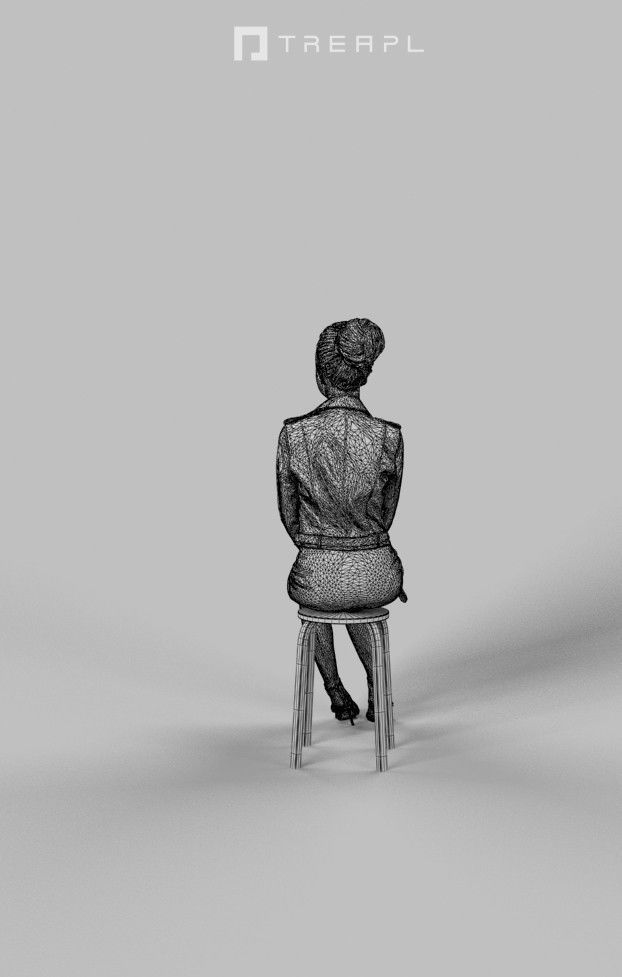 May Casual African Female in a pink leather jacket sitting 3D model_10