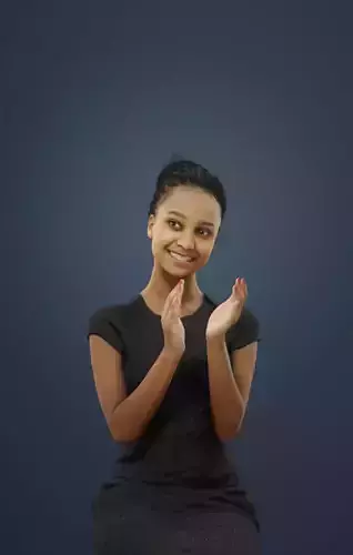 May Smart African Female In Black Dress Clapping And Sitting 3D model