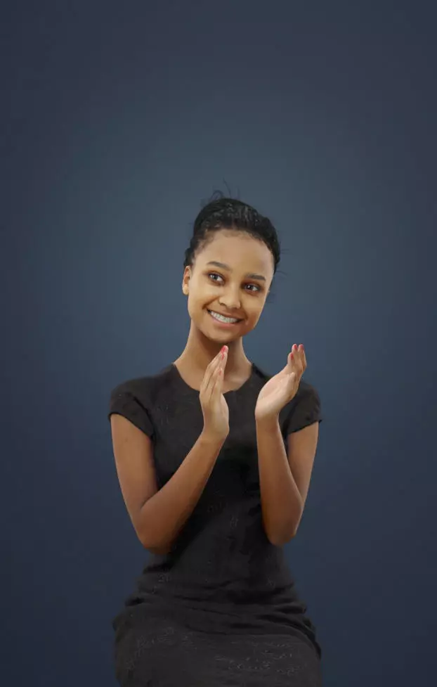 May Smart African Female In Black Dress Clapping And Sitting 3D model