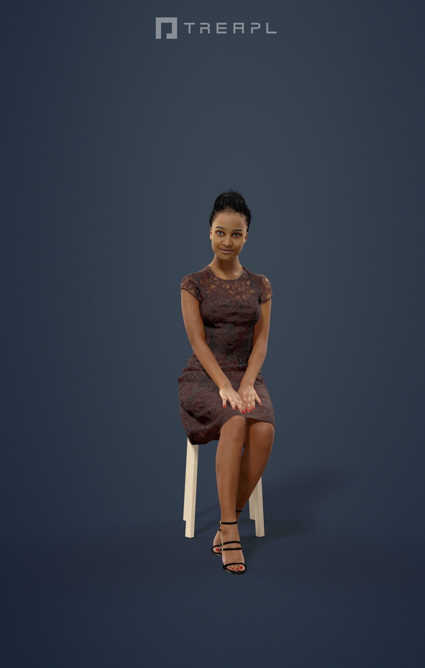May An African Elegant Sitting Woman In A Cafe Listening 3D model_1