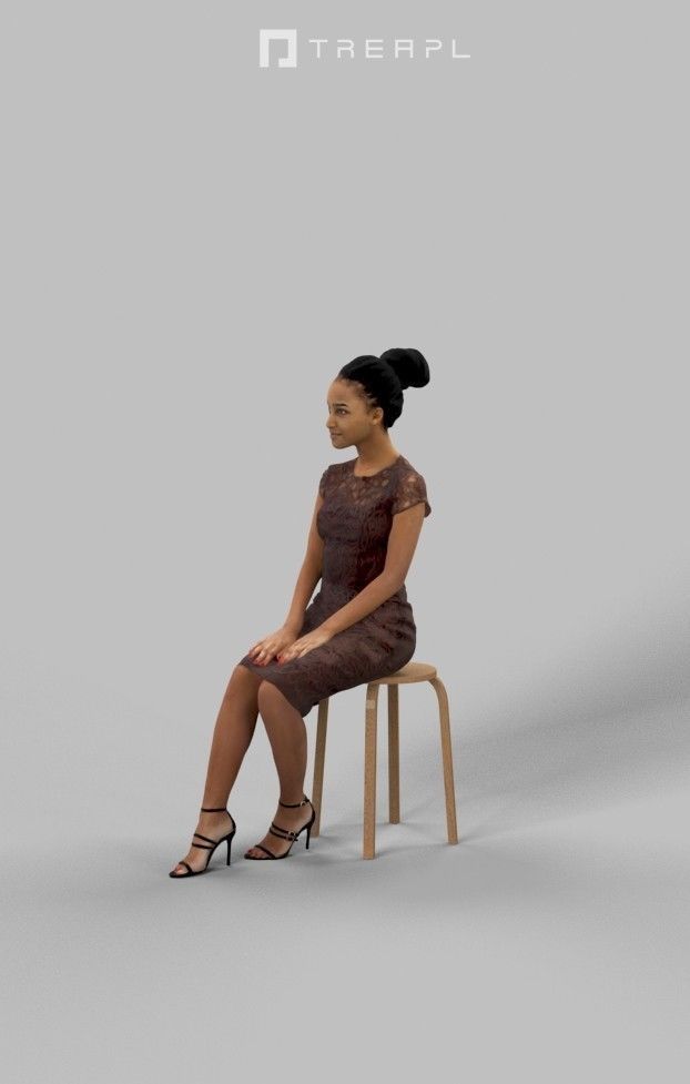 May An African Elegant Sitting Woman In A Cafe Listening 3D model_8