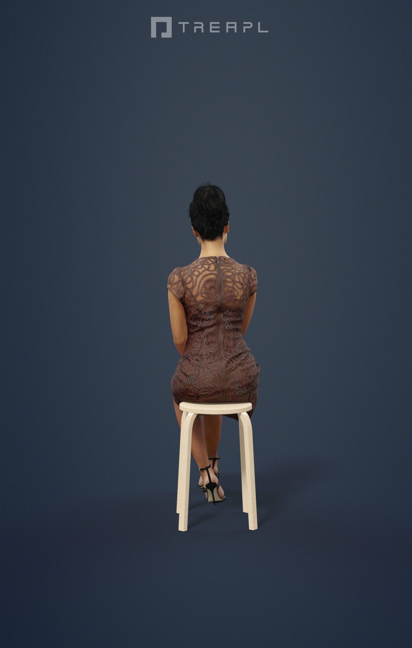 May An African Elegant Sitting Woman In A Cafe Listening 3D model_2