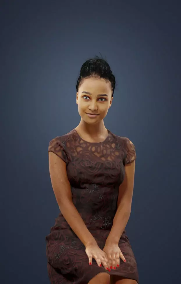 May An African Elegant Sitting Woman In A Cafe Listening 3D model_0