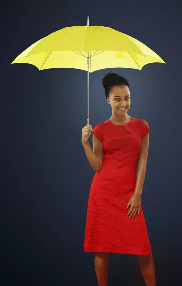 May Elegant Black African Lady Standing With A Parasol 3D model_0