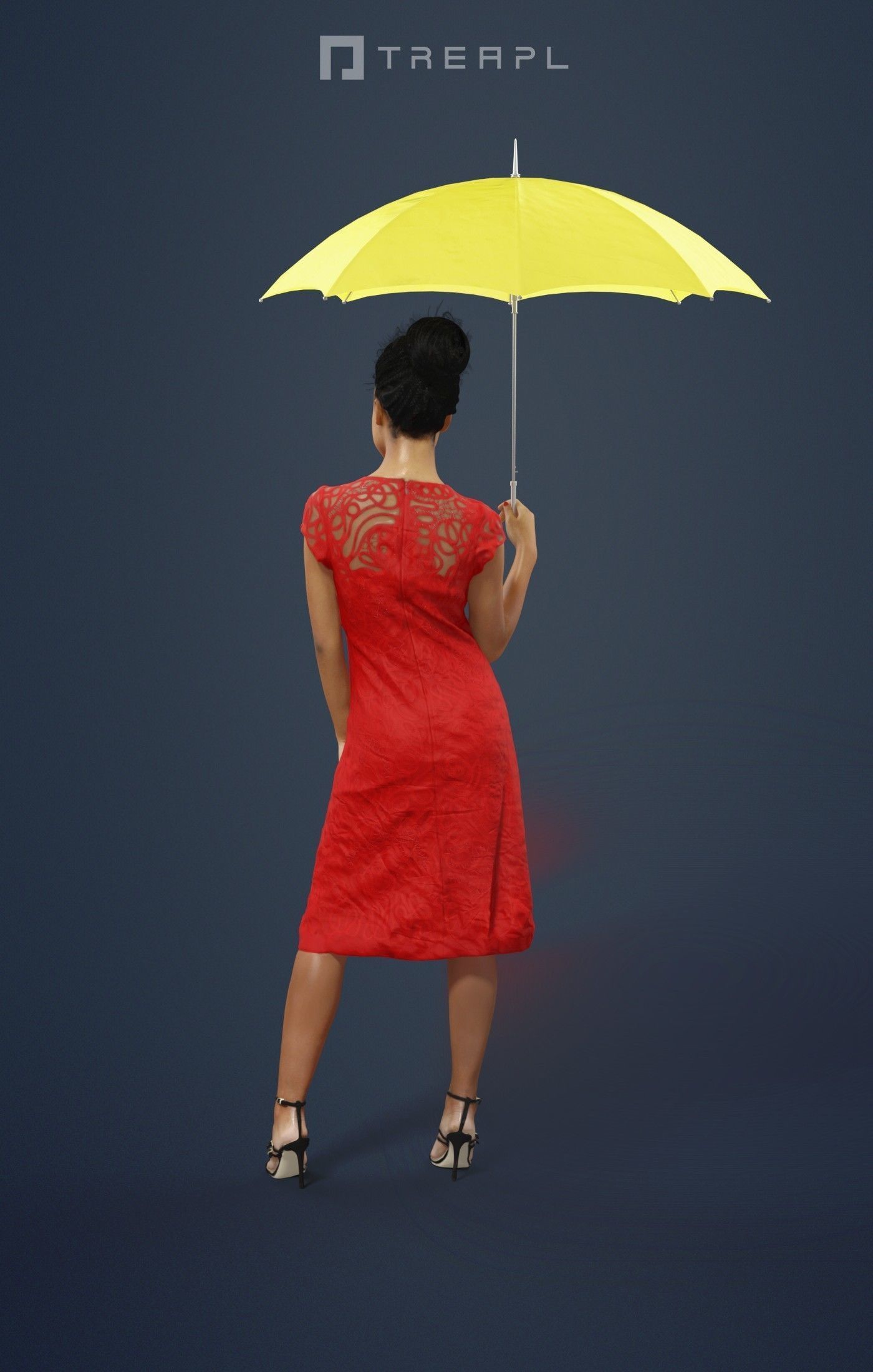 May Elegant Black African Lady Standing With A Parasol 3D model_2