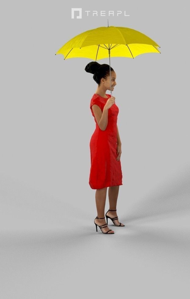 May Elegant Black African Lady Standing With A Parasol 3D model_4