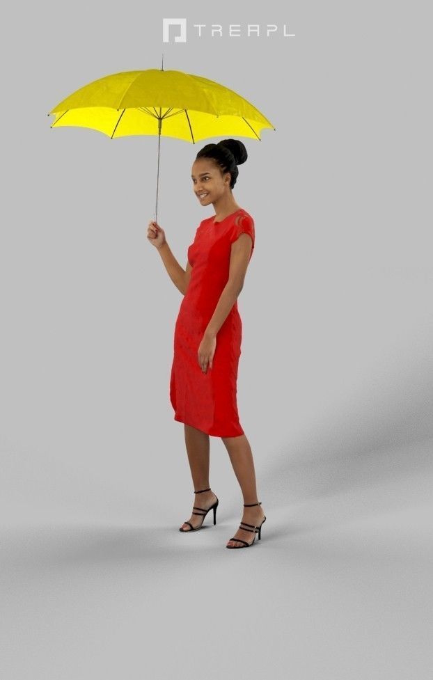 May Elegant Black African Lady Standing With A Parasol 3D model_8