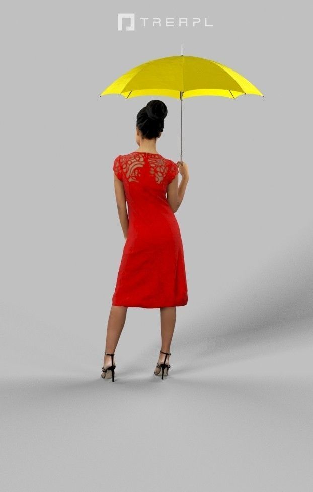 May Elegant Black African Lady Standing With A Parasol 3D model_6