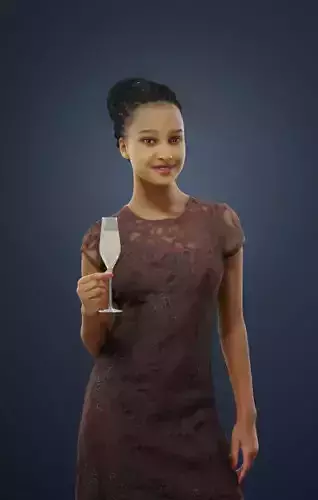 May An Elegant African Woman Standing with Glass Of Champagne 3D model